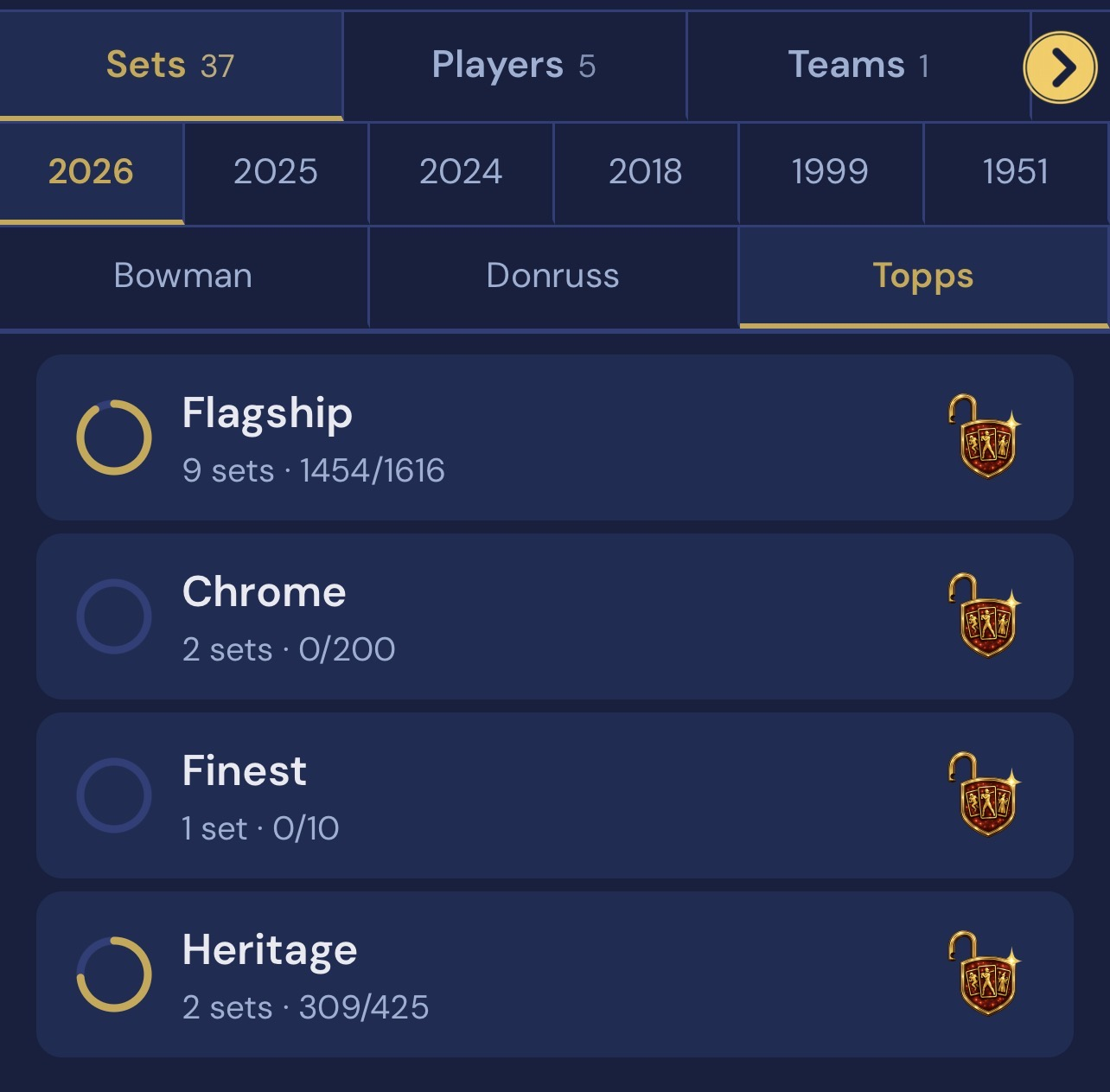 ColLock collection browser organized by set, player, and team